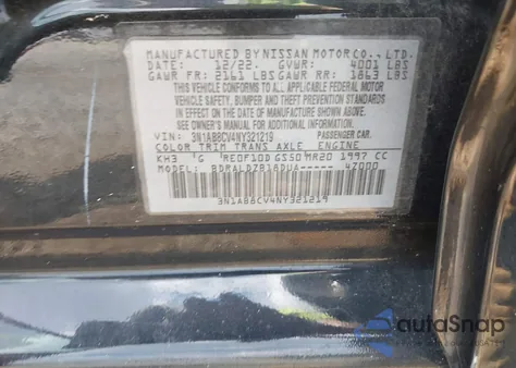 2022 Nissan Sentra Sv Xtronic Cvt из США, поврежденный, VIN 3N1AB8CV4NY321219